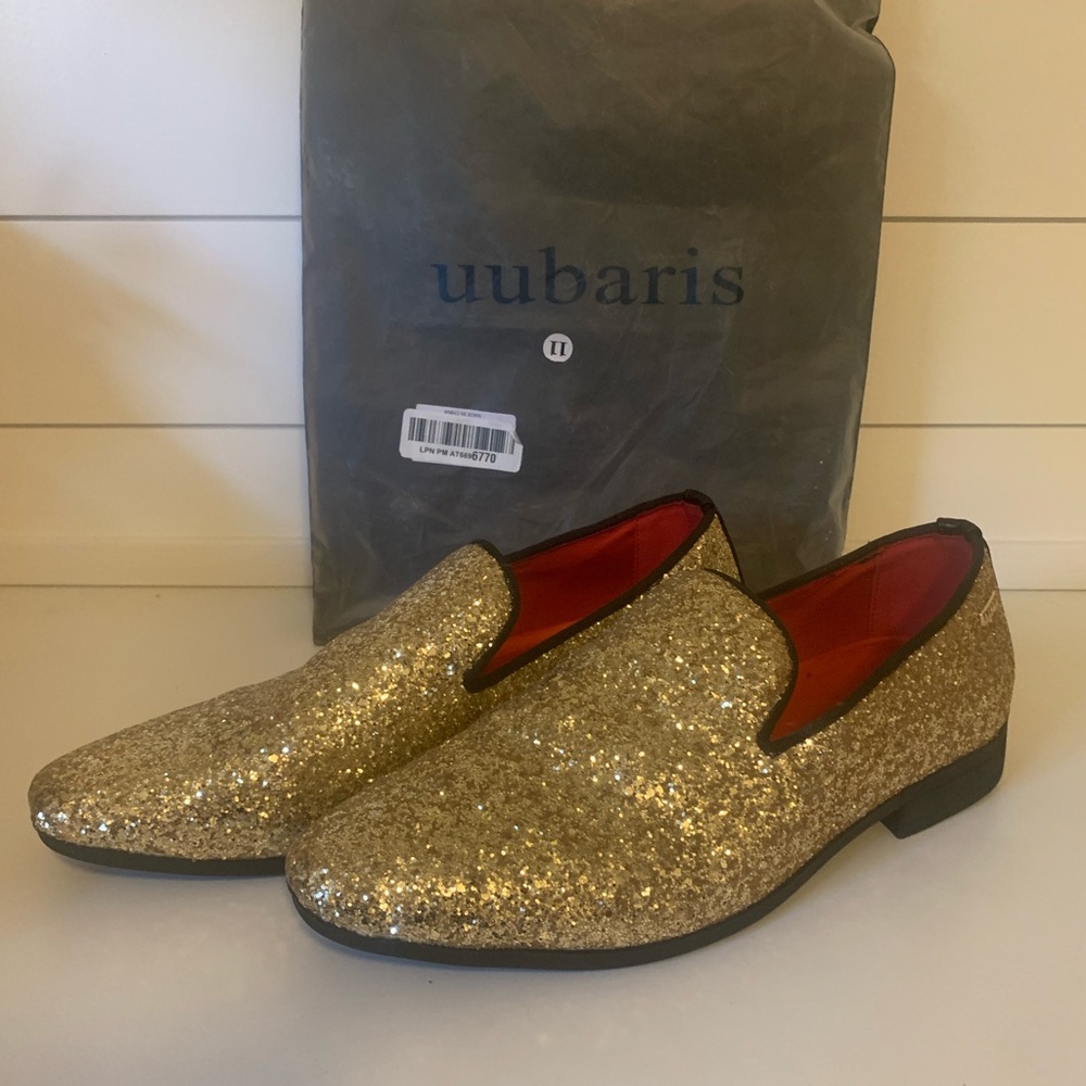 UUBARIS Mens Loafers Dress/Tuxedo Suit Shoes Gold/glitter size 11